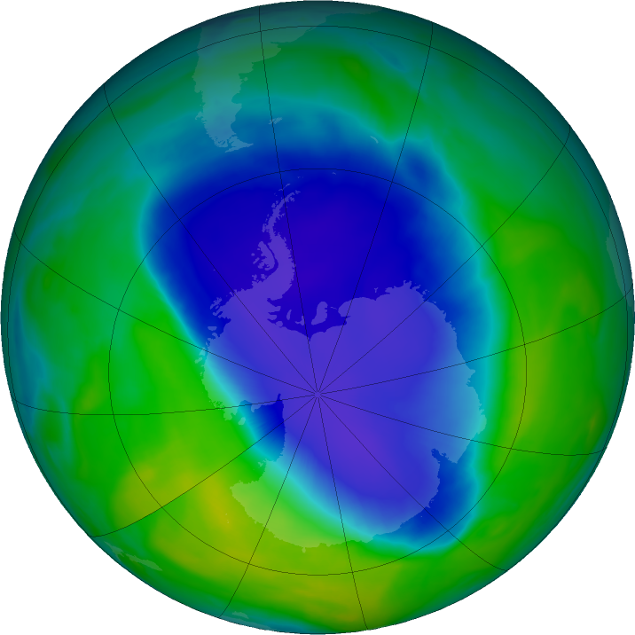 Antarctic ozone map for 30 November 2020
